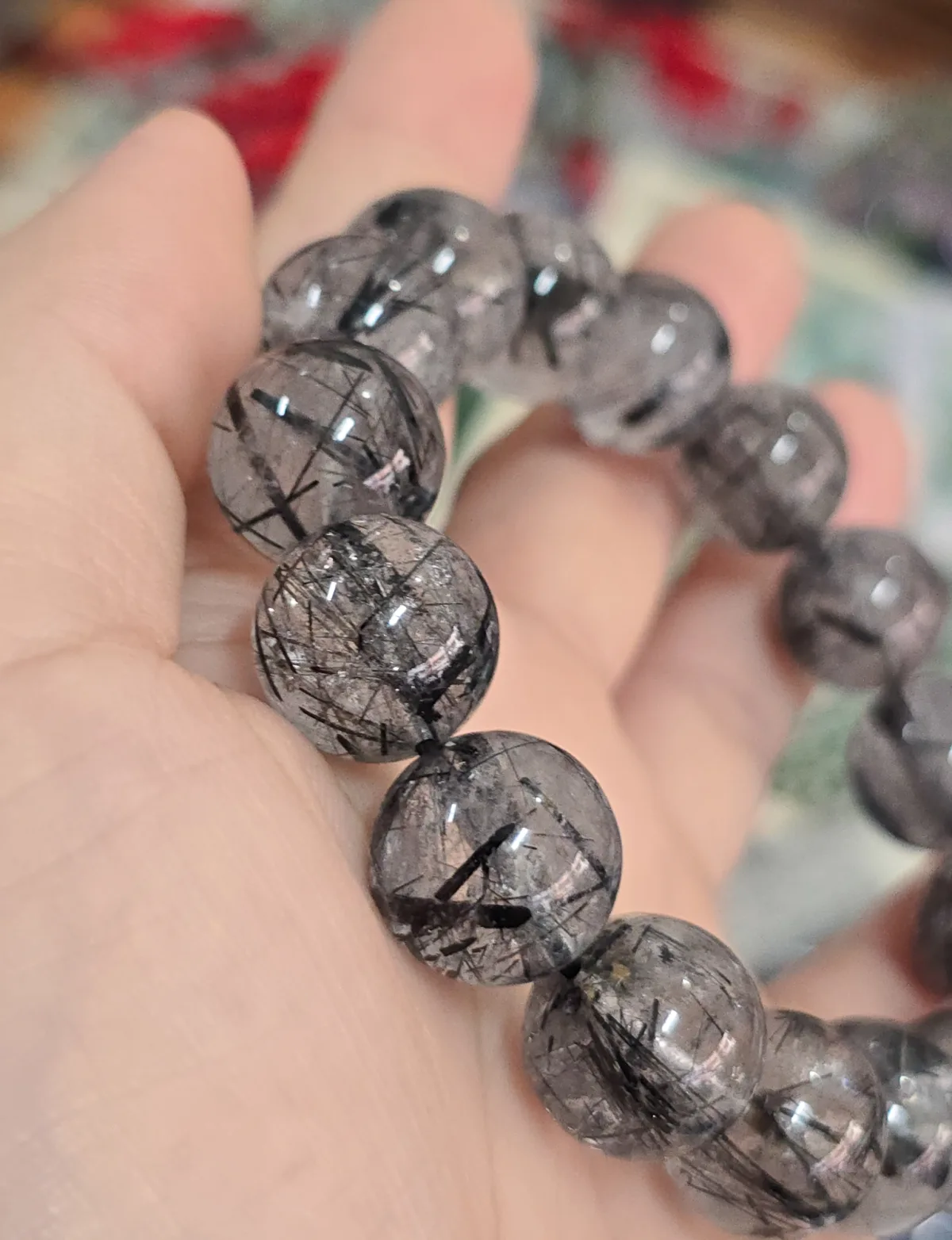 กำไลแก้วขนเหล็ก (Black Rutilated Quartz) 8mm. หินมงคลแห่งการปกป้อง ขจัดภัย ปรับสมดุลพลังงาน — หินลูกปัด จากแม่สอด